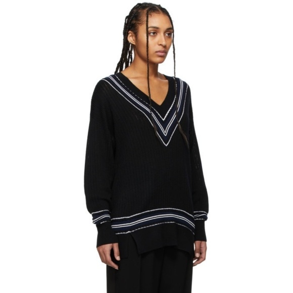 Rag and Bone Dianna Black Merino Wool V-Neck Oversized Midweight Sweater EUC XXS - Picture 2 of 12